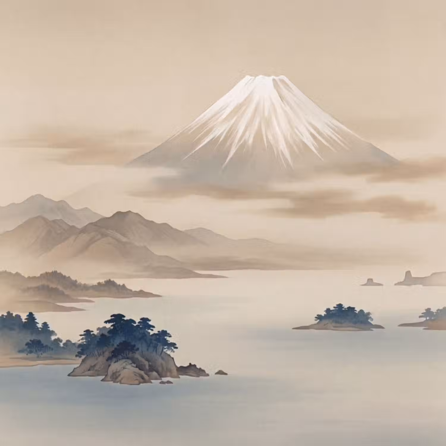 Tapete - Japanisch - Landschaft - Beige