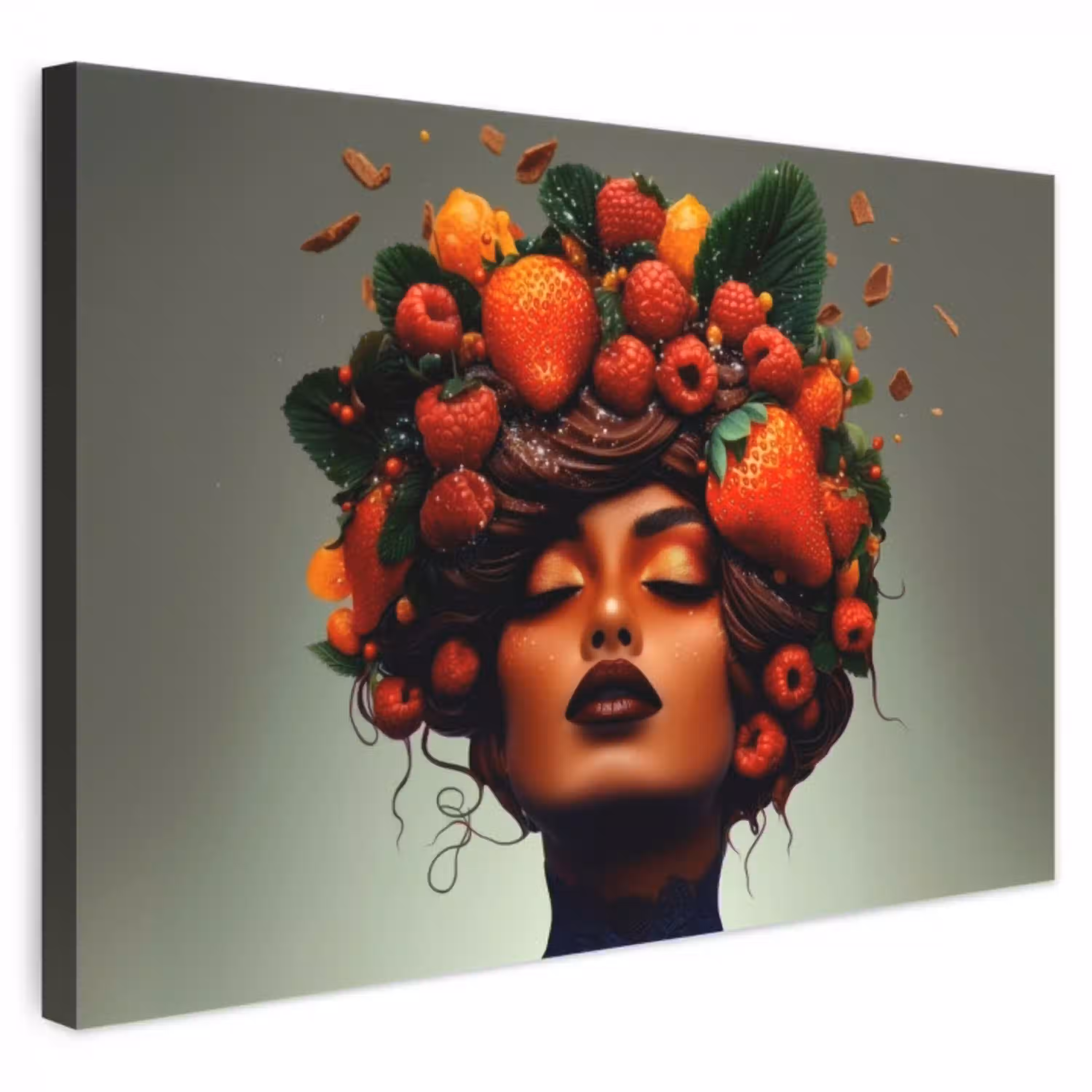 Vrouw - Chocolade - Frambozen - Aardbeien - Koekjes canvas 2cm klein -3d