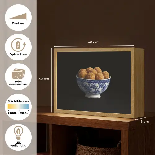 Delfts blauw - Bitterballen - Holland - Schaal Light Box met batterij (Wandlamp) middel -USP_websiteoverzichtNL