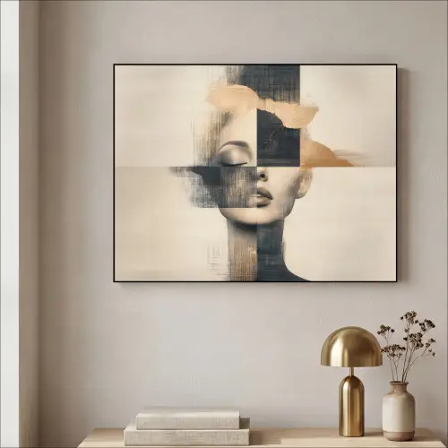 Goud - Vrouw - Rechthoeken Textielframe zwart klein -sfeer2
