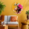 Vogel - Vrouw - Abstract - Bloem Wandcirkel Organisch Plexiglas middel -sfeer4