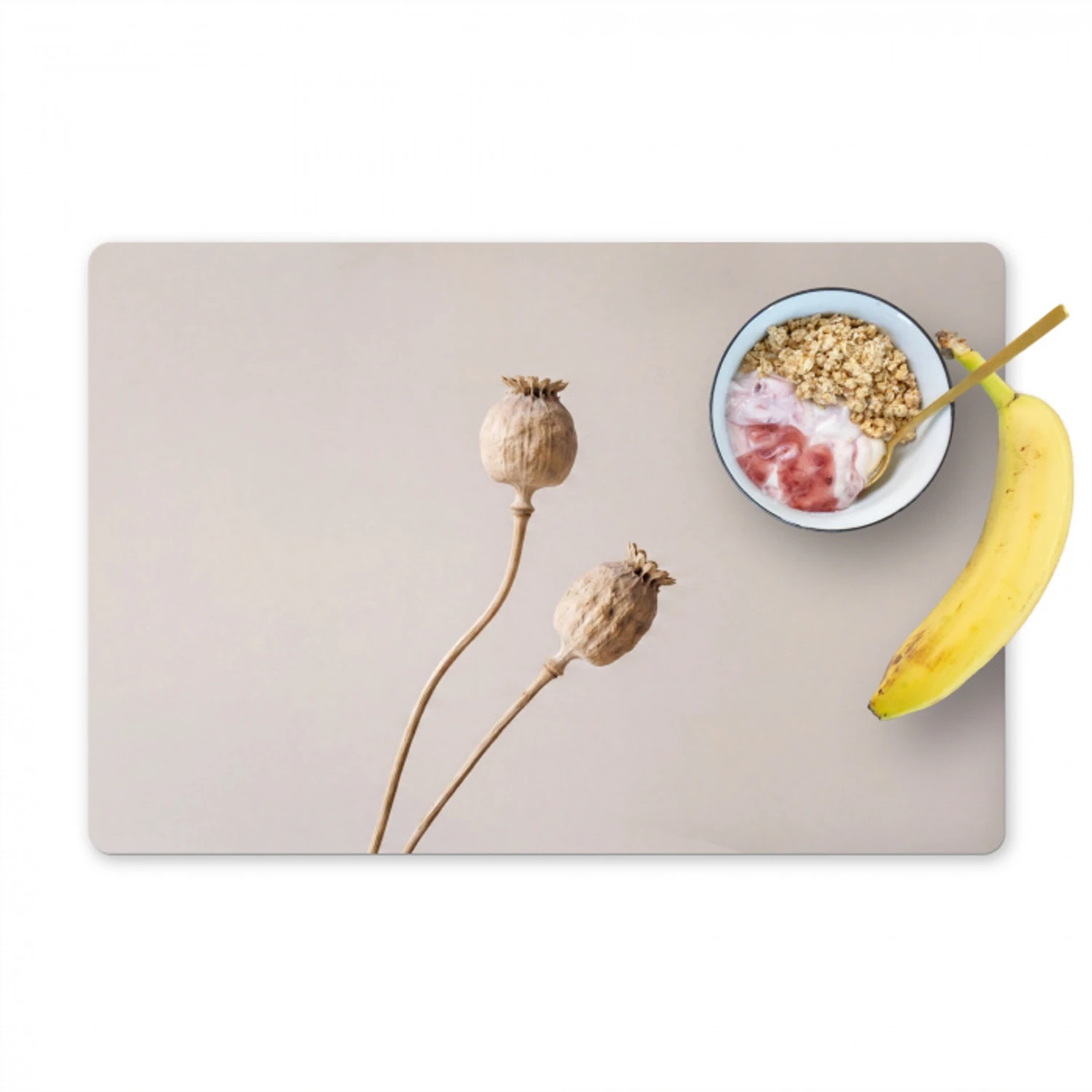 Papaverbollen - Droogbloemen - Minimalistisch - Beige - Rustig Placemat vinyl groot -zzzproduct_Kitchenyeah-website