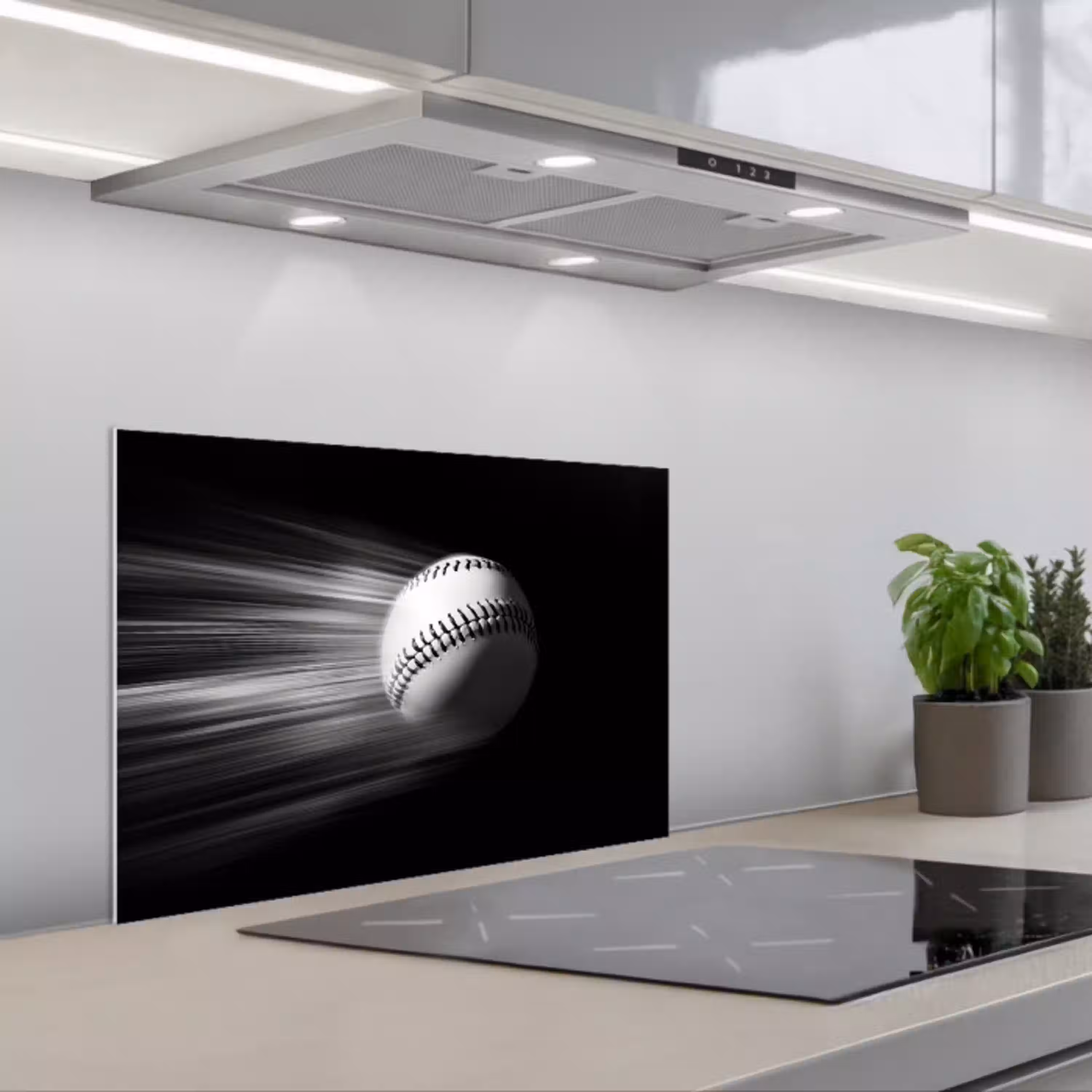 Honkbal - Wit - Vliegt keuken achterwand spatscherm klein -3d_schuin