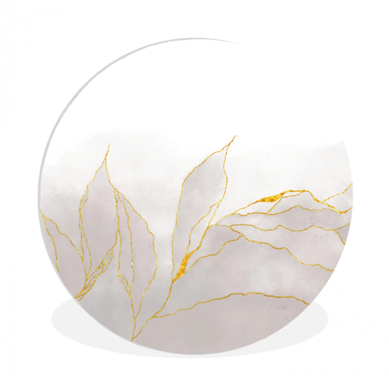 Marmerlook - Grijs - Goud - Chic - Marmer Wandcirkel kunststof plaat 5mm dik klein -3d