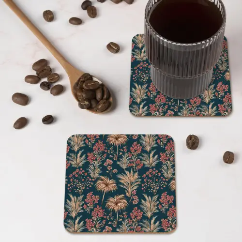 Botanisch - Patroon - Blauw onderzetter kurk middel 366 -sfeer2