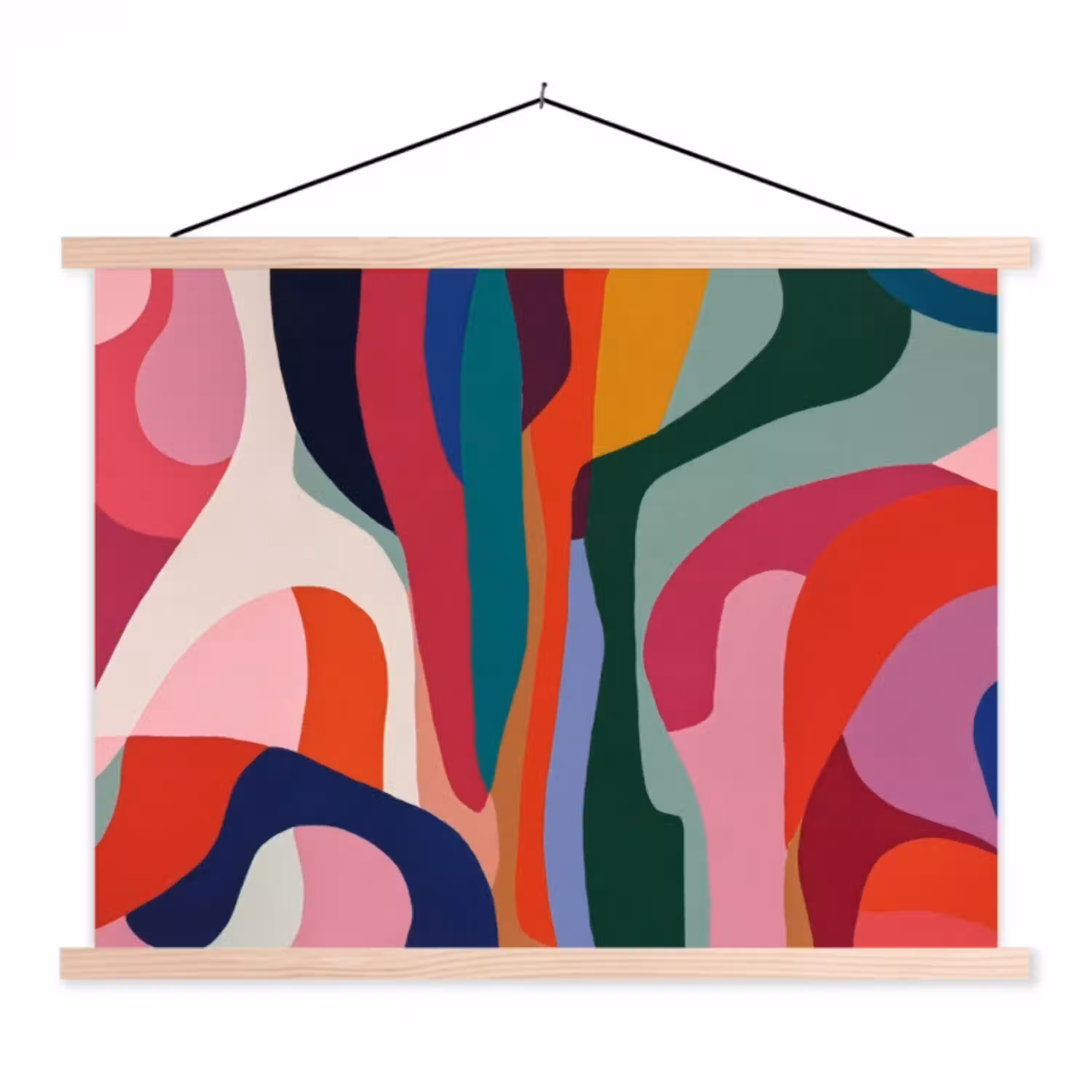 Vormen - Bochten - Kleurrijk - Abstract textielposter latten blank klein -3d
