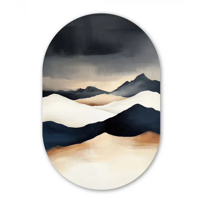 Bergen - Donkerblauw - Landschap Wandcirkel Ovaal Glas middel -3d