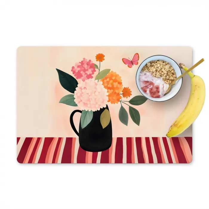Vaas - Bloemen - Vlinder - Rood Placemat vinyl groot -zzzproduct_Kitchenyeah-website