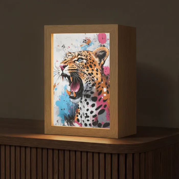 Abstract - Luipaard - Kleurrijk Light Box met kabel (Tafellamp) klein -z3d_website