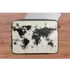 Wereldkaart - Zwart - Inkt laptophoes neopreen klein -tafel
