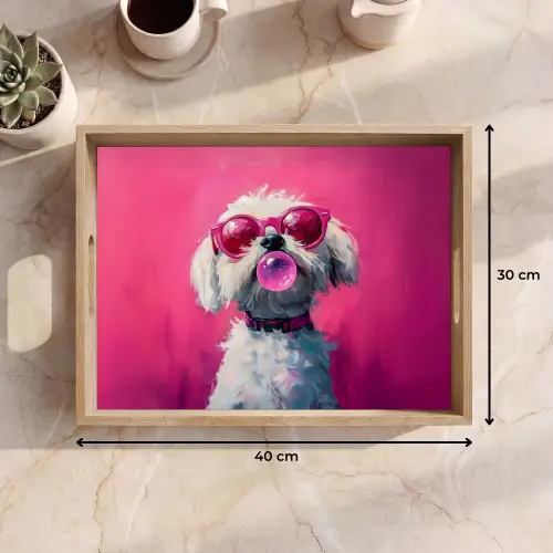 Pink - Hond - Bubbel Dienblad Rechthoek middel -USP_Formaat