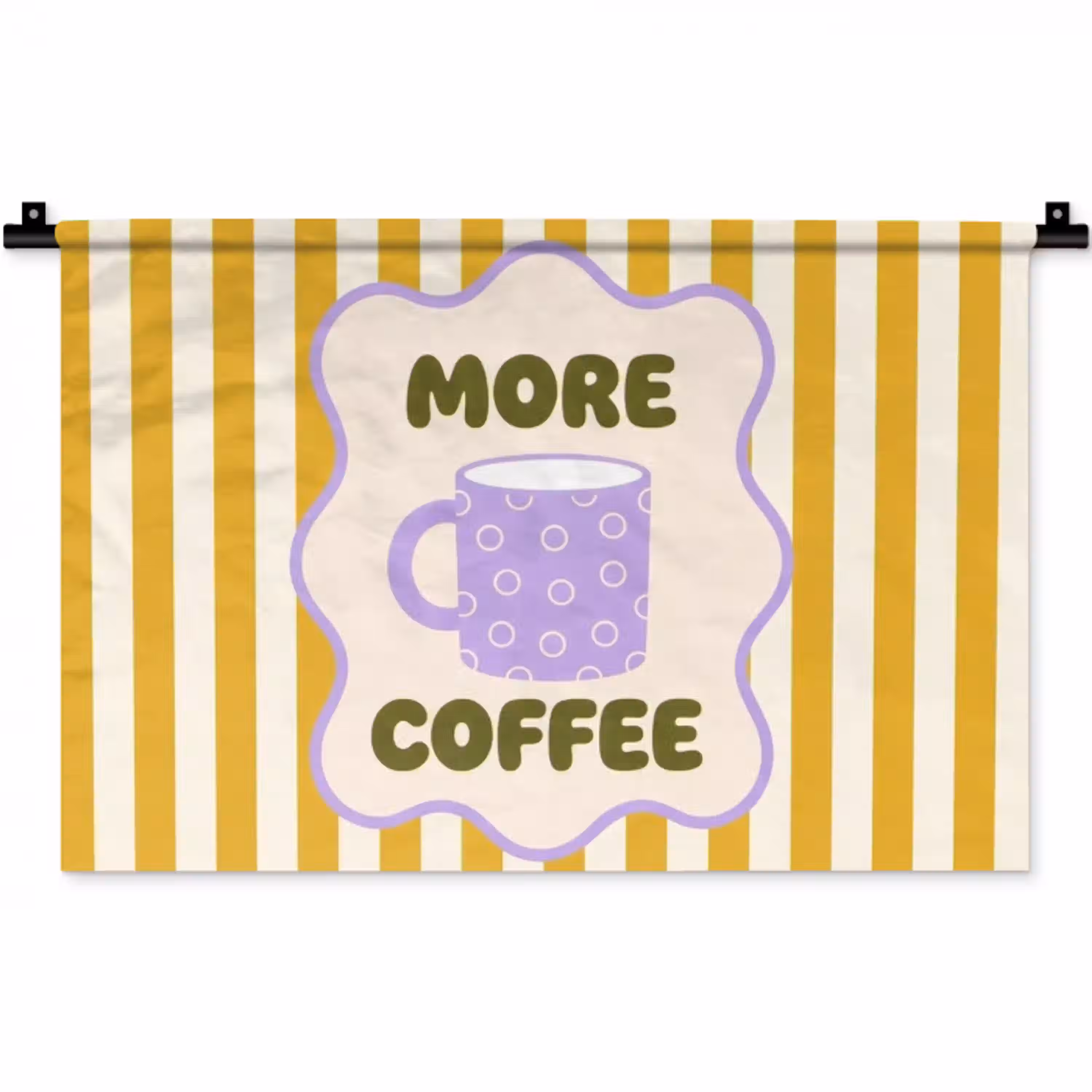 More coffee - Geel - Paars - Strepen - Mok Wandkleed katoen klein -zz3d