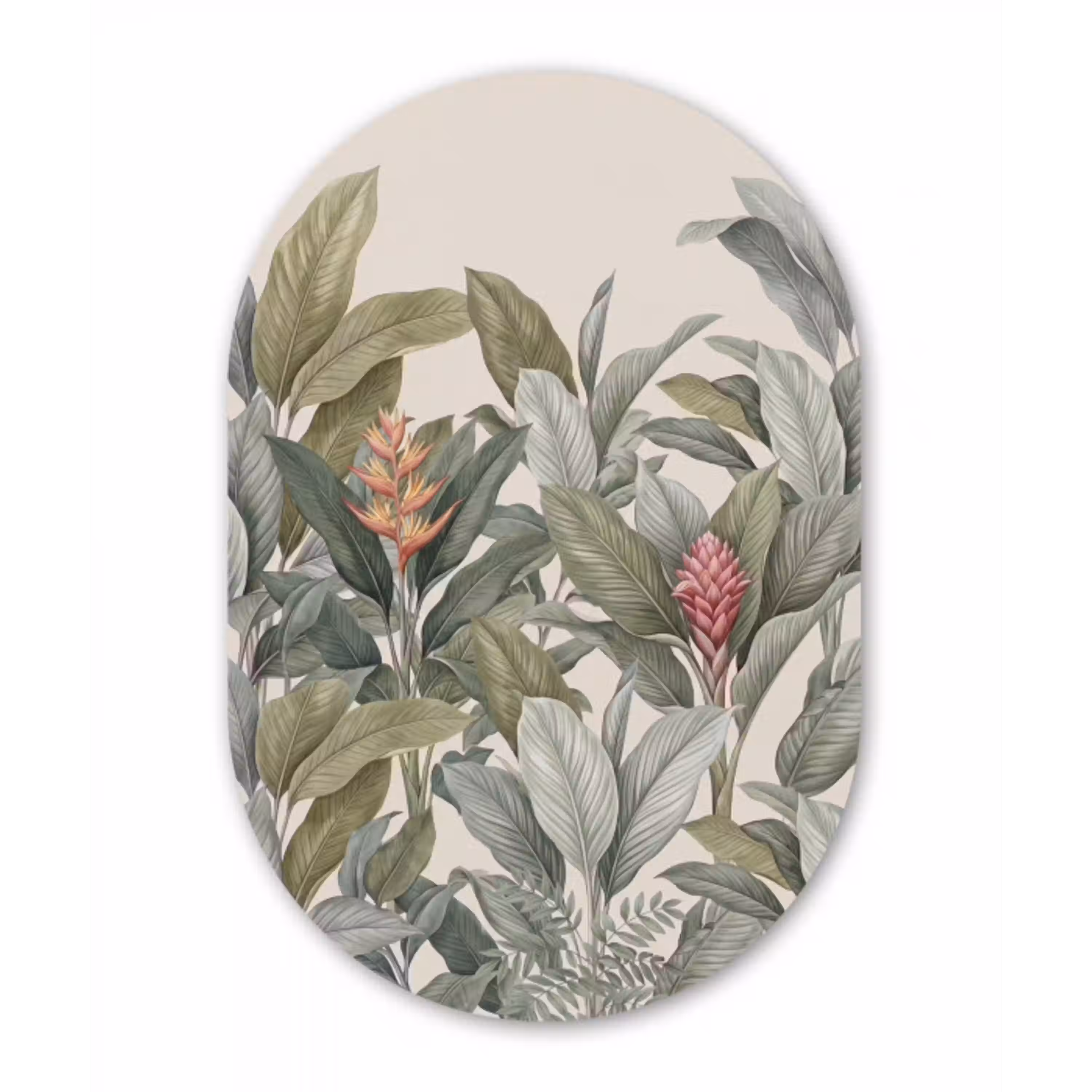 Tropisch - Planten - Modern - Groen Wandcirkel Ovaal Aluminium middel -3d