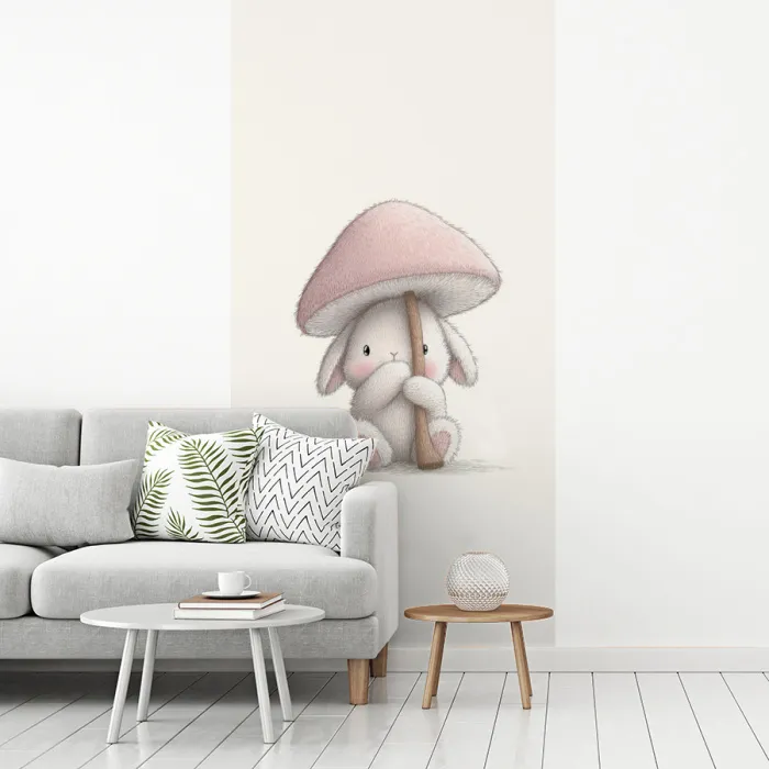 Paddenstoel - Konijn - Roze fotobehang vinyl groot -woonkamer