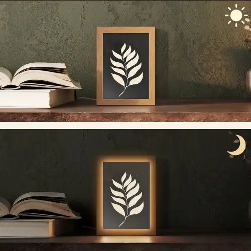 Blad - Wit - Minimalistisch Light Box met kabel (Tafellamp) klein -sfeer3