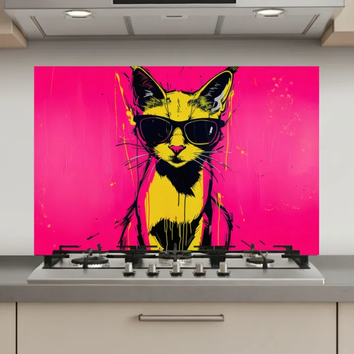 Kat - Art - Zonnebril - Roze keuken achterwand spatscherm klein -3d_website