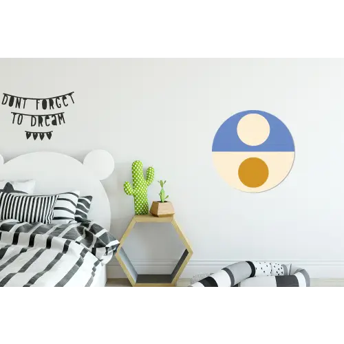 Cirkels - Symmetrisch - Wit - Blauw- Geel Wandcirkel aluminium klein -kinderkamer