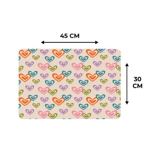Kleurrijk - Hartjes - Patroon - Beige Placemat vinyl groot 368 -specs