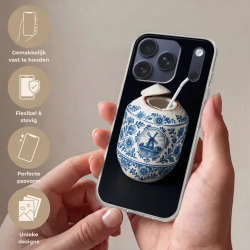 Kokosnoot - Eten - Delfts blauw - Drinken Telefoonhoesje iPhone 17 Pro klein -sfeer3_NL