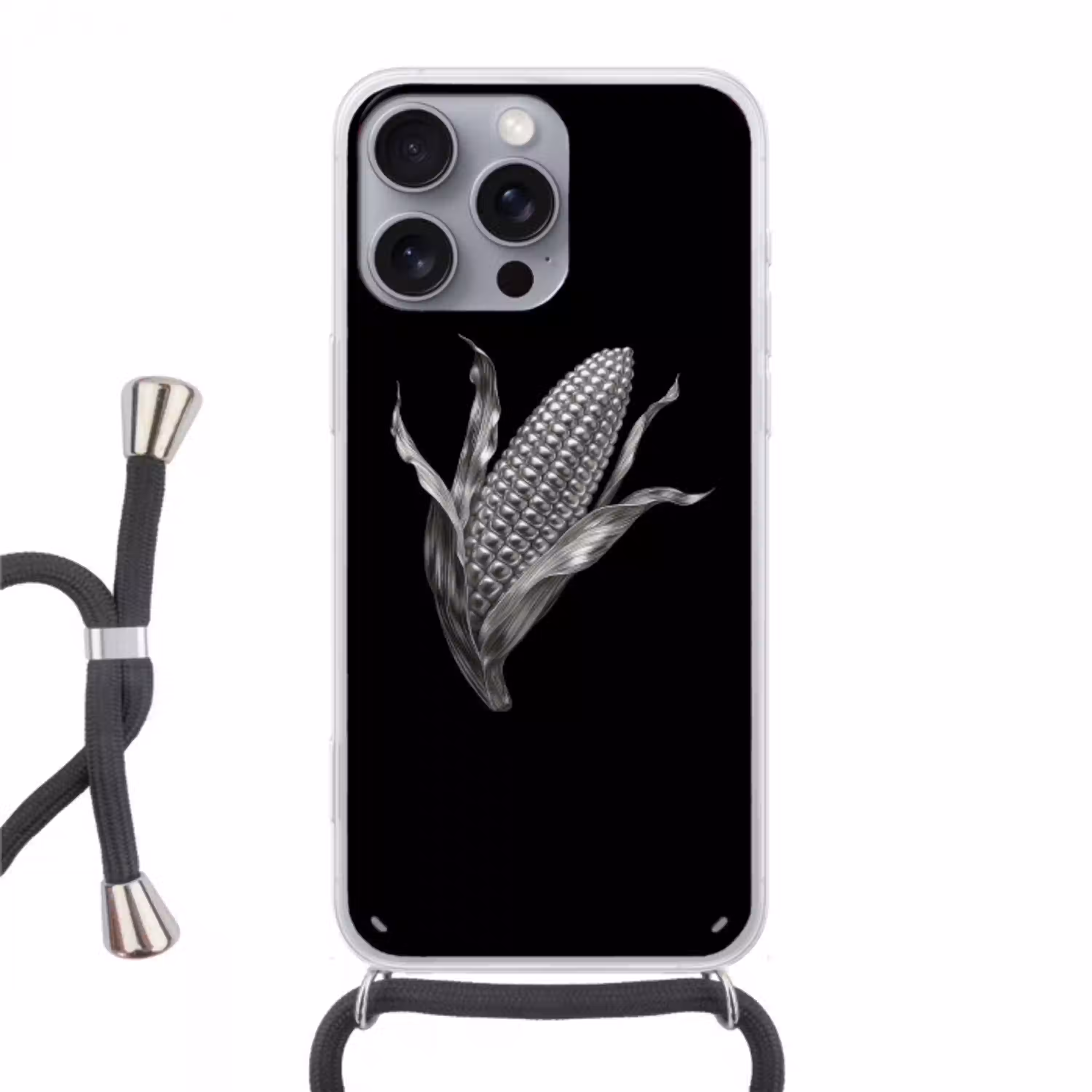 Maïskolf - Glanzend metaal - Elegant Hoesje iPhone 16 Pro Max met koord klein -3d