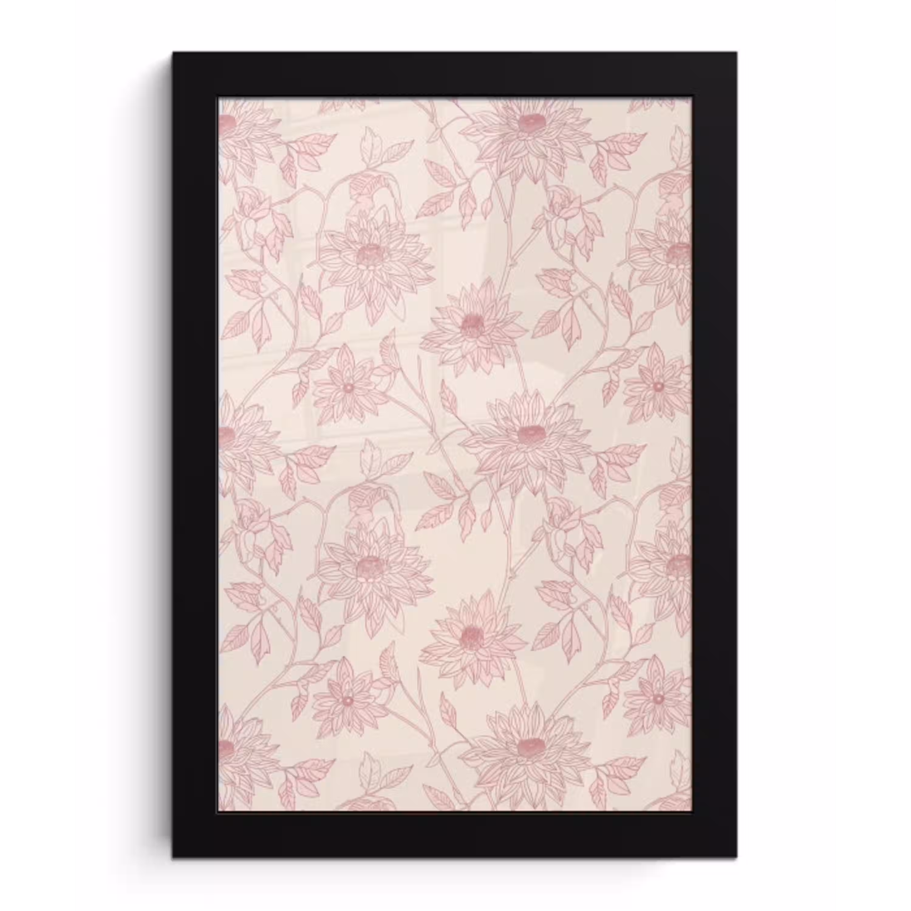 Oudroze - Dahlia's - Lijntekening - Patroon fotolijst zwart zonder passe partout klein 224 -3d
