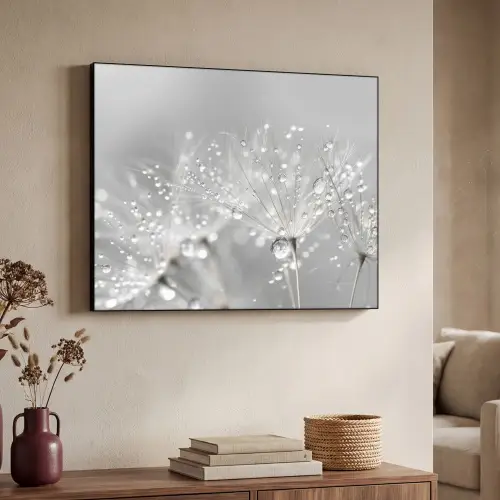 Paardenbloem - Waterdruppels - Stilleven - Modern Textielframe zwart klein -sfeer3