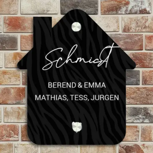 Zwart zebraprint - Sierlijk Naambord Huisje klein -sfeer6