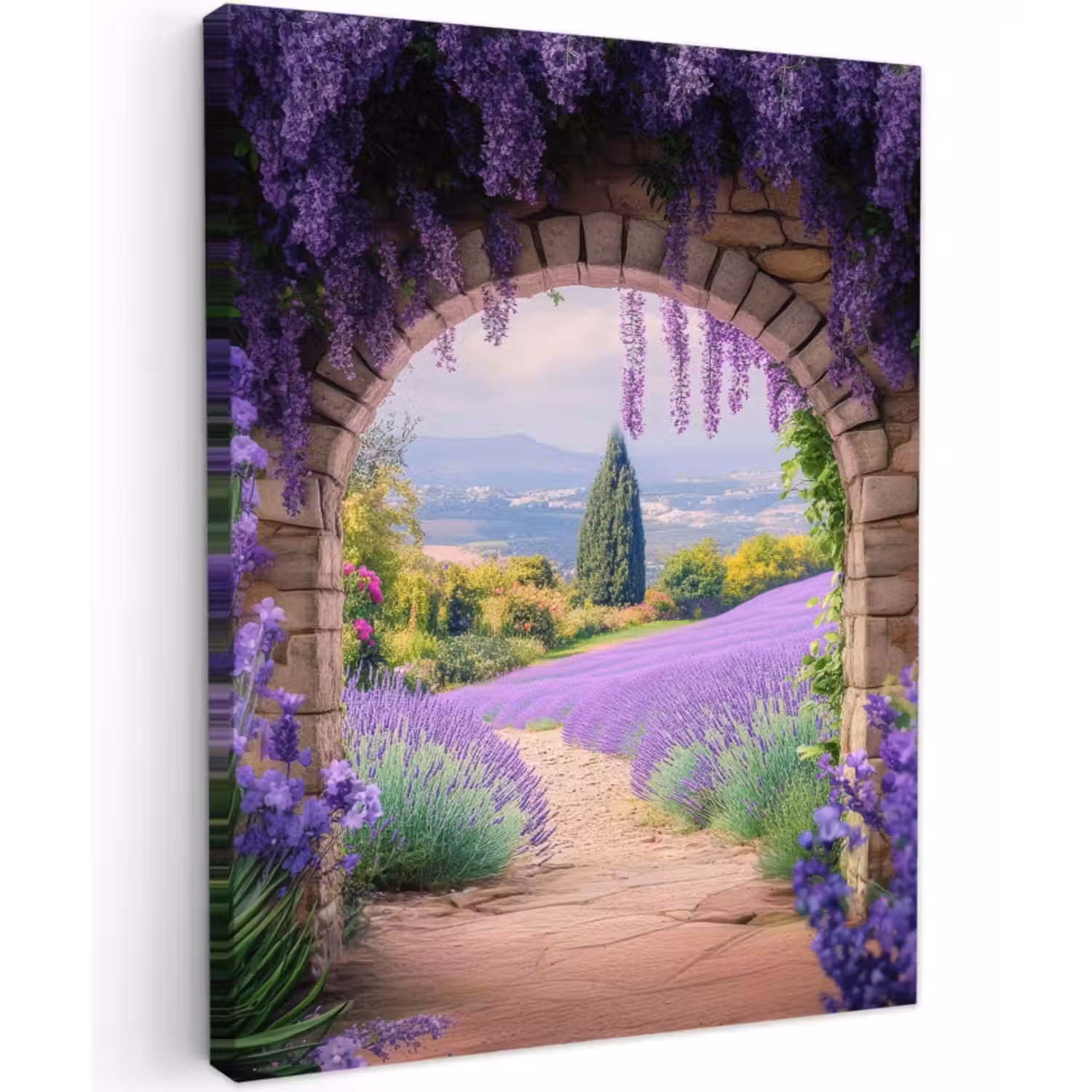 Canvas schilderij - Doorkijk - Lavendel - Bloemen - Paars - Poort