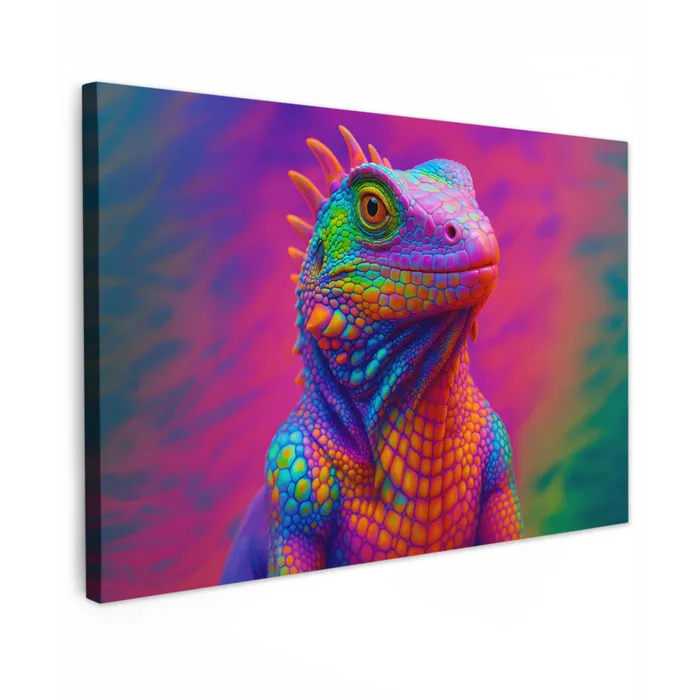 Kameleon - Dieren - Neon - Kleur Tuinposter op houten frame 2 cm dik klein -3d