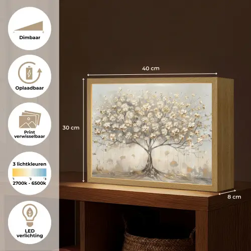 Boom - Beige - Goud - Verflook - Grijs Light Box met batterij (Wandlamp) middel -USP_websiteoverzichtNL