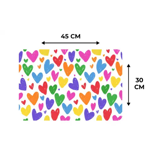 Hartjes - Patroon - Kleurrijk - Tekening Placemat vinyl groot -specs