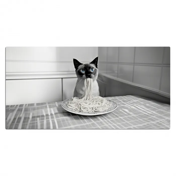 Kat - Siamees - Zwart Wit - Schattig - Dieren Muismat XXL klein -3d_leeg