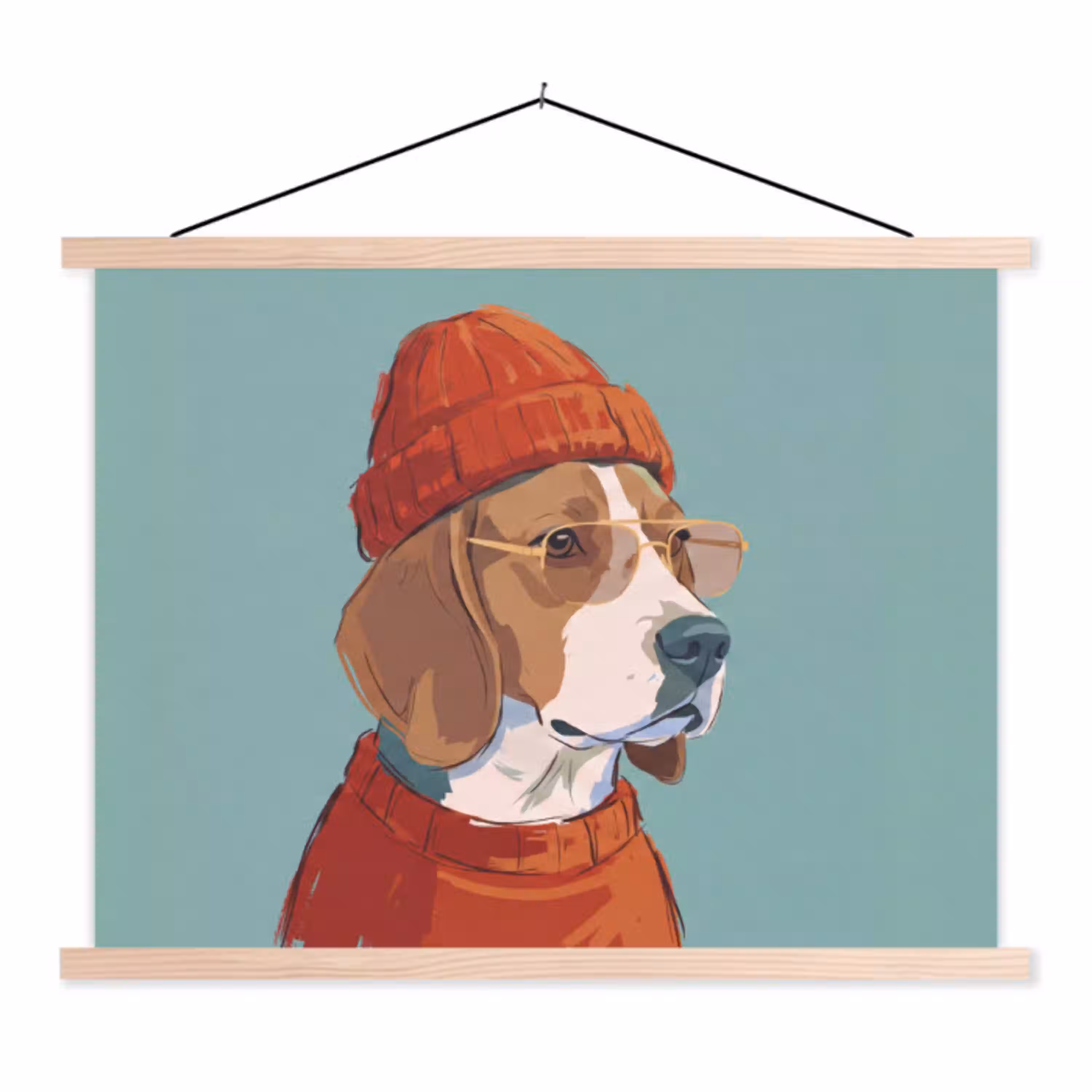 Hond - Beanie - Zonnebril - Dieren - Modern textielposter latten blank klein -3d