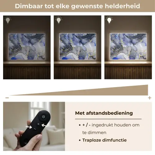 Marmer - Goud - Abstract - Blauw Light Box met batterij (Wandlamp) middel -USP_dimbaarNL
