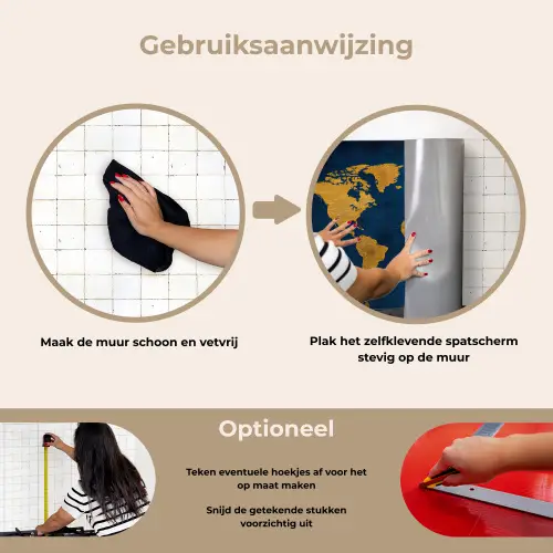 Wereldkaart - Goud - Donkerblauw keuken achterwand spatscherm klein -gebruiksaanwijzing_NL