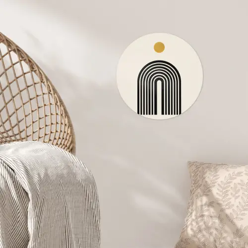 Minimalistisch - Zwarte boog - Gouden cirkel Wandcirkel behangsticker klein -sfeer4