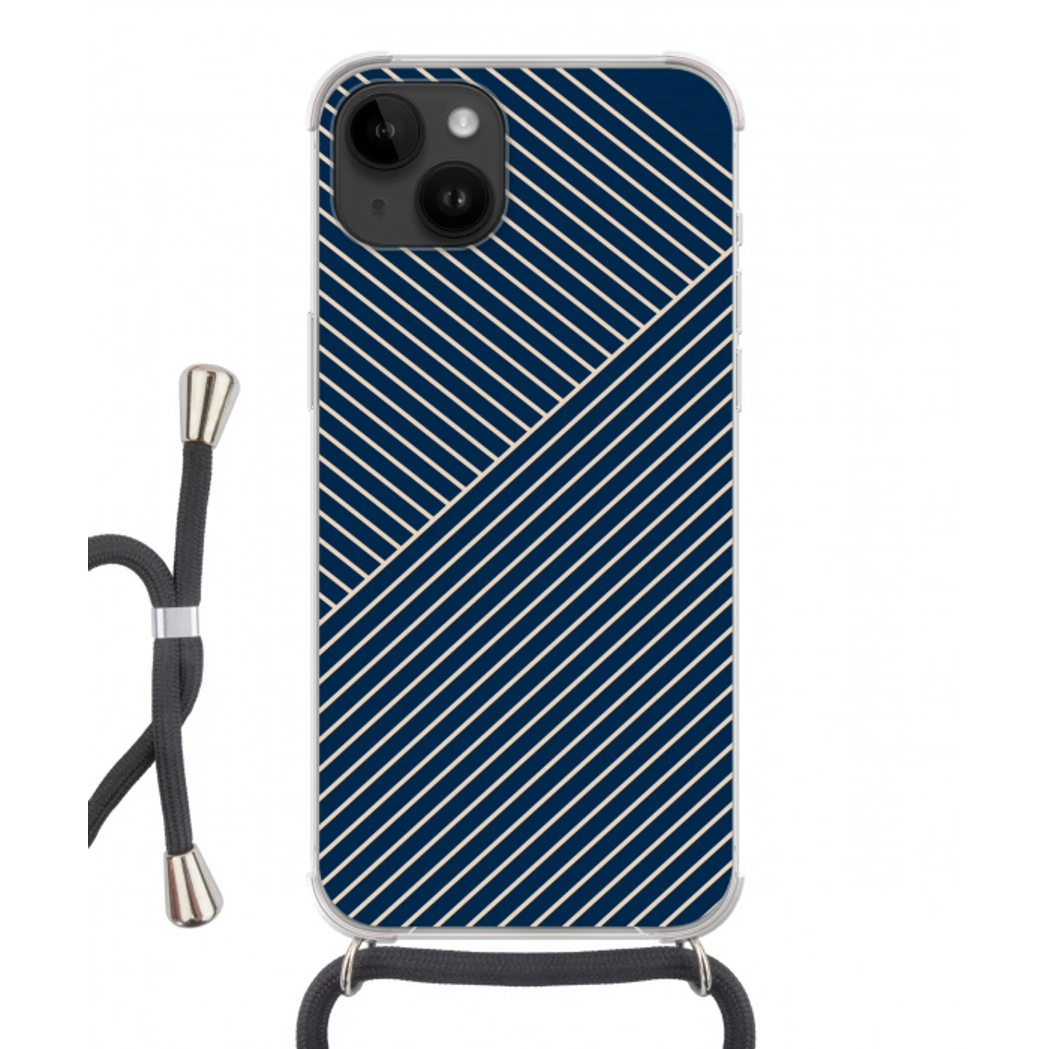 Lijnen - Abstract - Blauw - Wit - Minimalistisch Crossbody Case iPhone 14 middel -3d