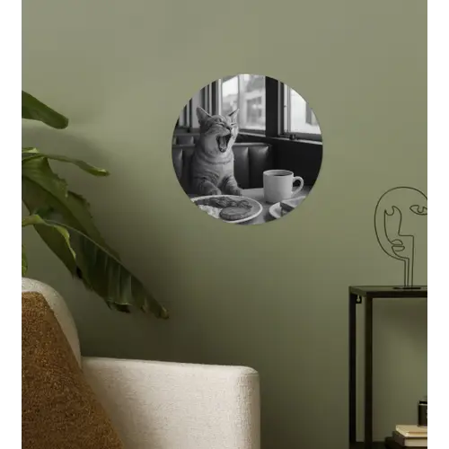 Kat - Koffie - Brood - Zwart Wandcirkel behangsticker klein -sfeer2