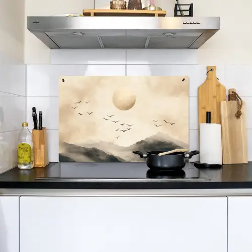 Landschap - Japandi - vogel Inductie beschemer met haakjes klein -sfeer2