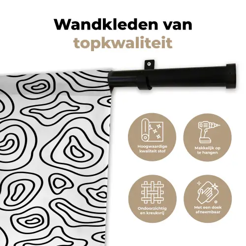 Lijnen - Zwart - Wit - Organisch Wandkleed katoen klein 269 -sfeer2