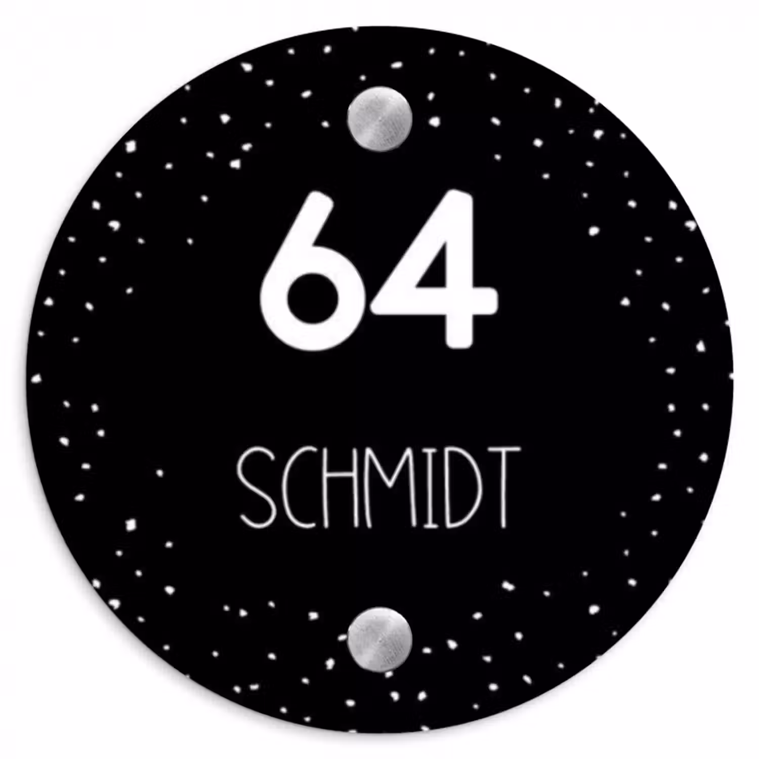 Namensschild Haustür Rund – Schwarz mit Polka Dots - Modern