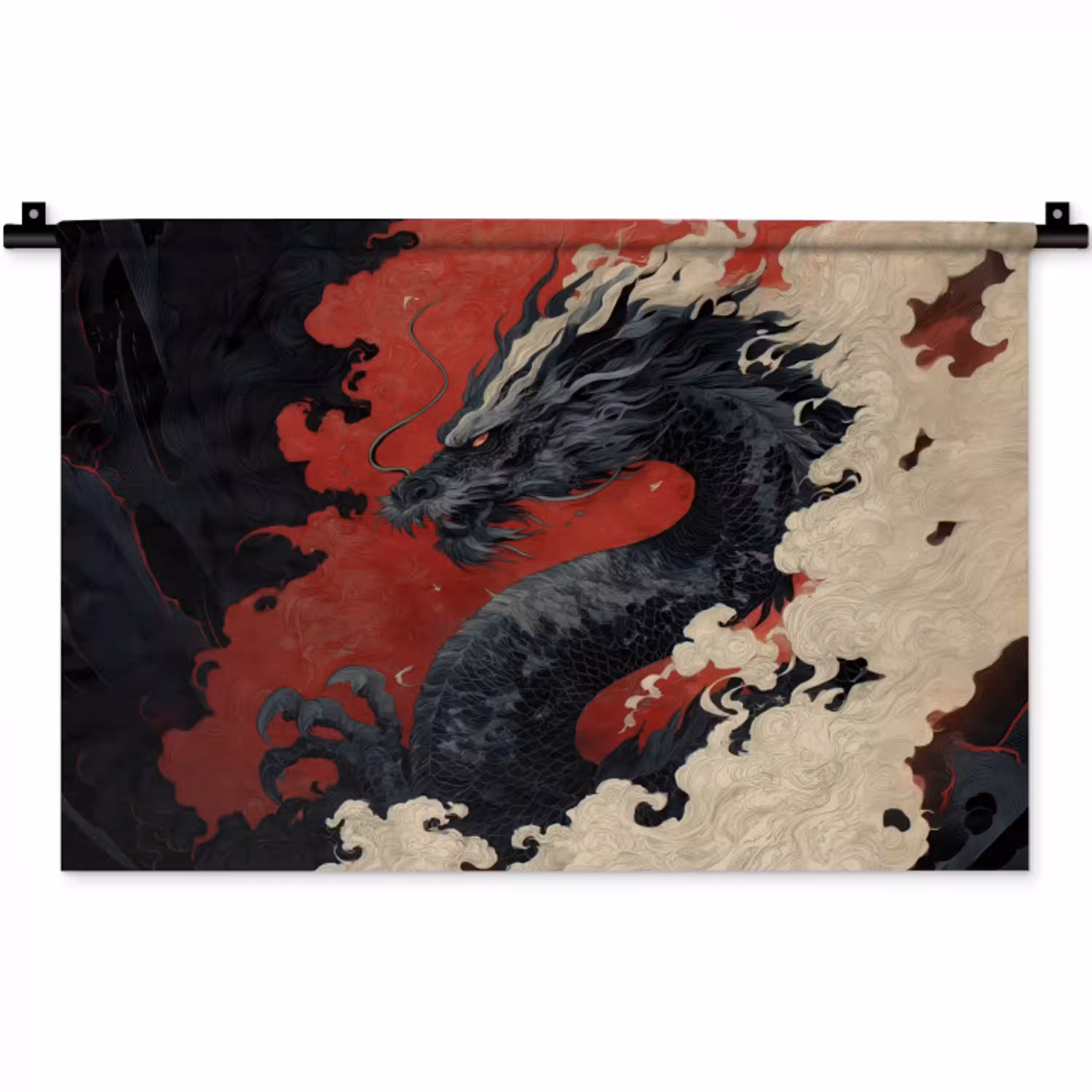 Zwarte draak - Rookwolken - Rood Wandkleed katoen klein -zz3d
