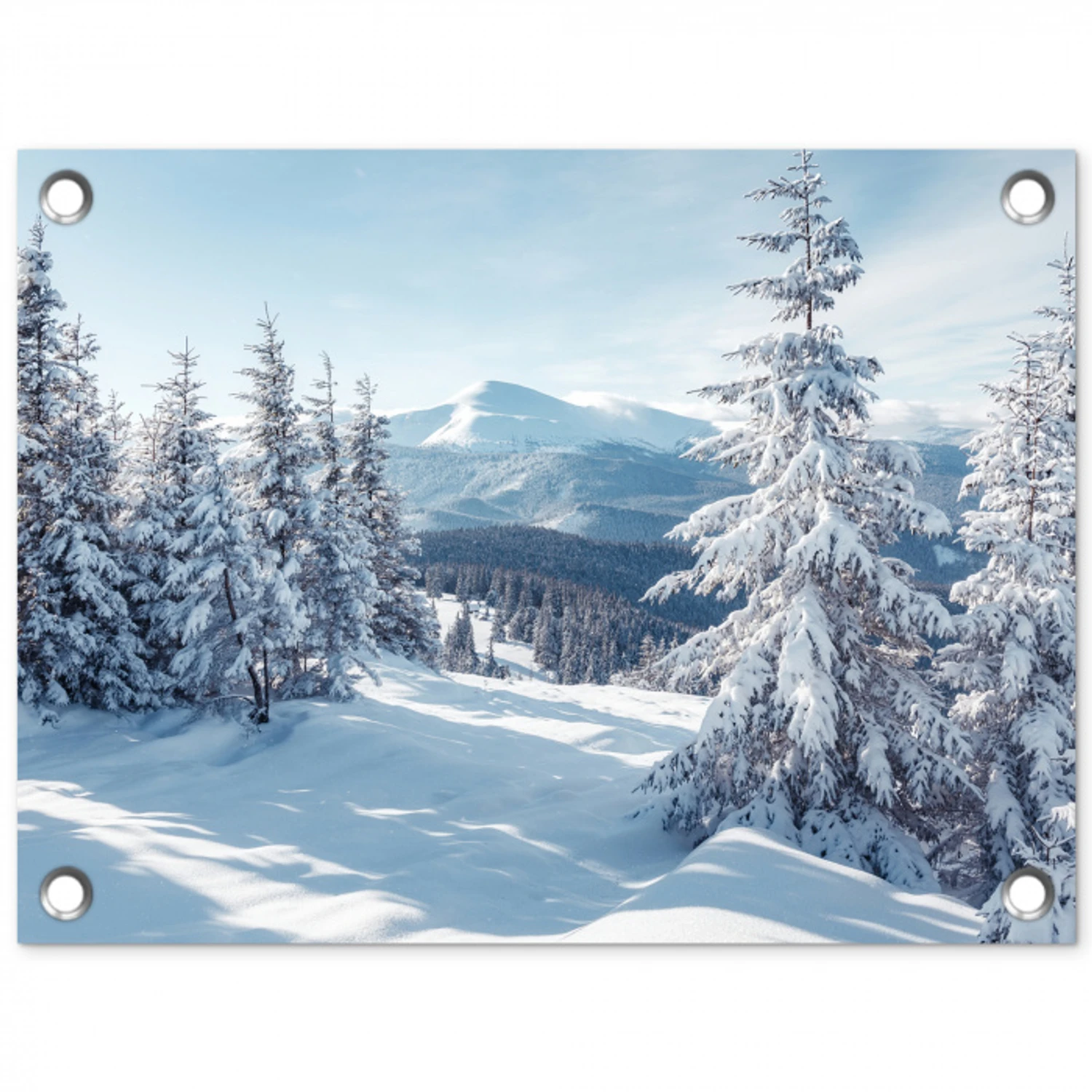 Winterlandschap - Natuur - Berg - Bomen - Sneeuw tuinposter los doek klein -3d