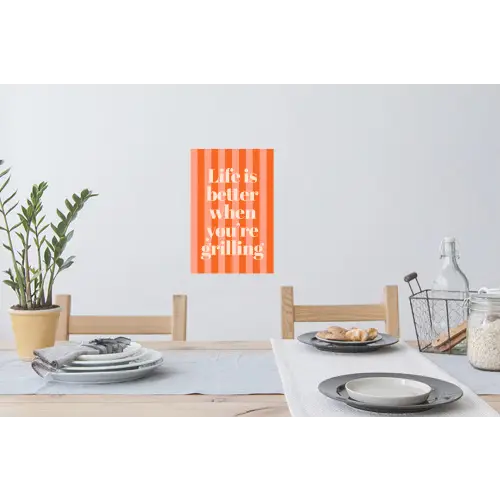 Tekst - Gestreept - Oranje - Zomer Muursticker klein -eettafel
