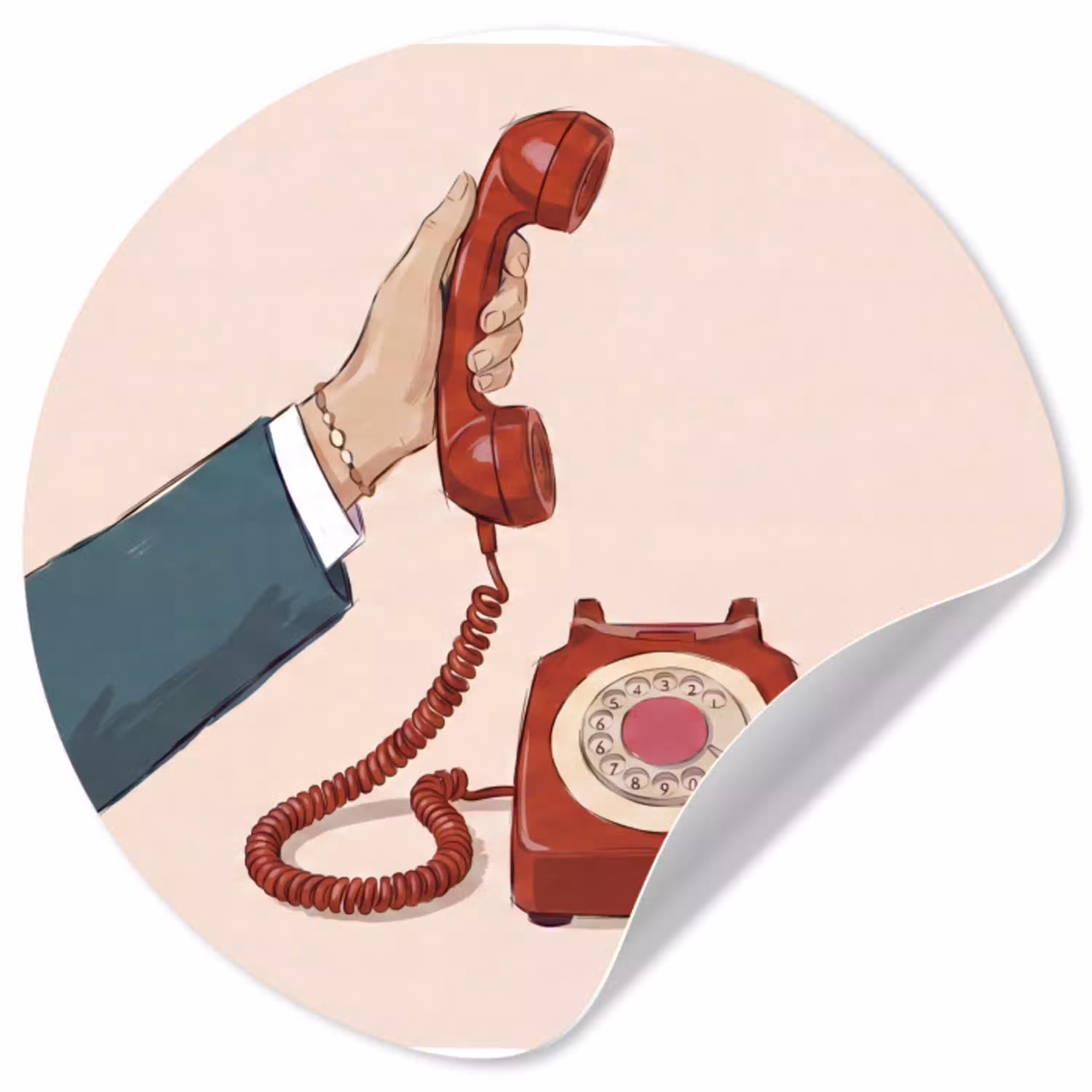 Telefoon - Hand - Vintage - Communicatie - Rood Wandcirkel behangsticker klein -3d