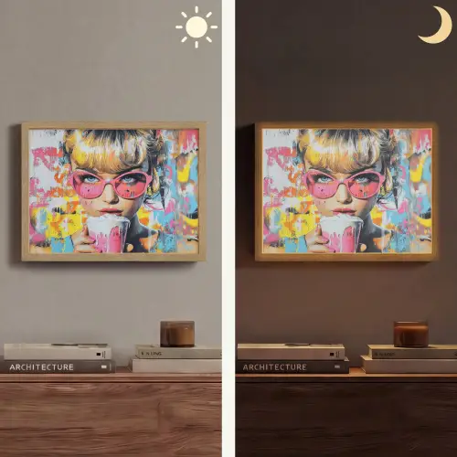 Expressief - Milkshake - Vrouw - Felle kleuren Light Box met batterij (Wandlamp) middel -sfeer3