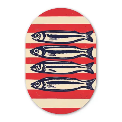 Sardines - Rood en beige strepen Wandcirkel Ovaal Forex klein -3d