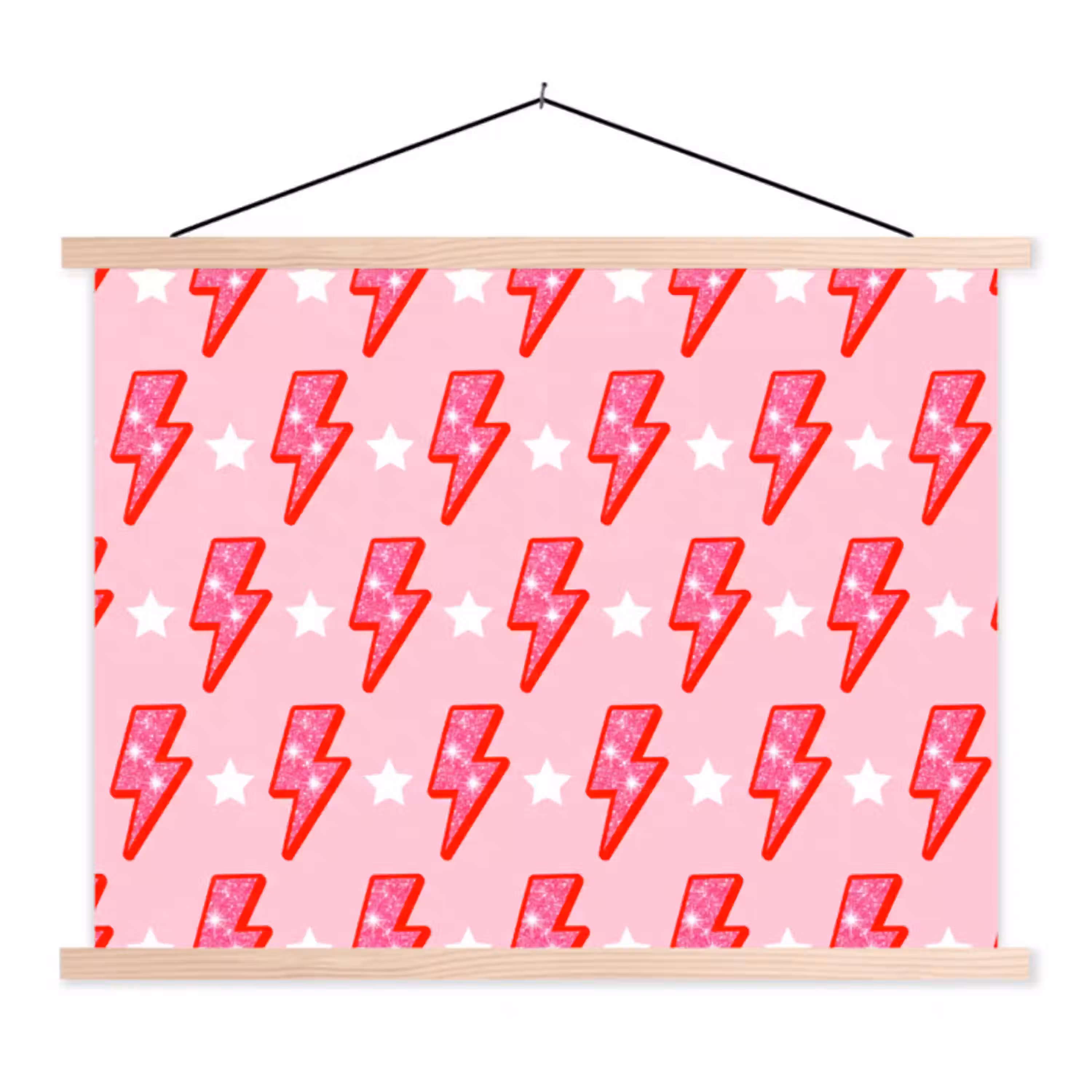 Patroon - Bliksem - Ster - Glitter - Roze textielposter latten blank klein -3d