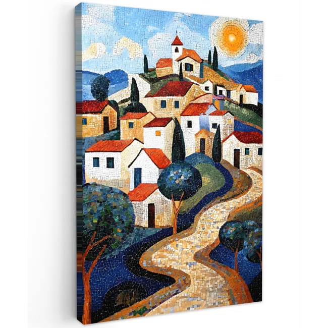 Dorp - Heuvelachtig - Zon - Mozaïek canvas 2cm klein -z3d