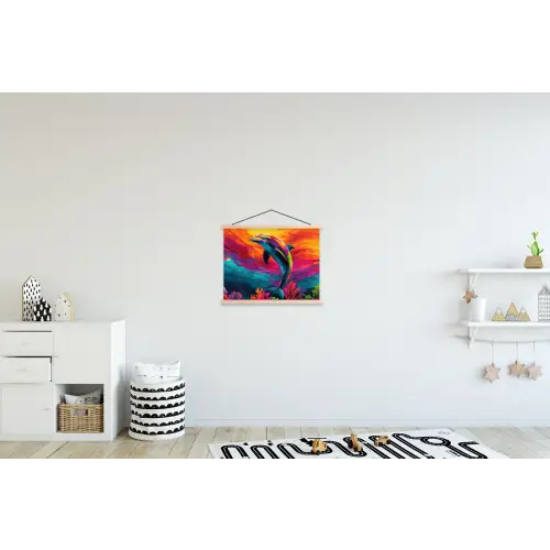 Dolfijn - Kleurrijk - Oceaan - Koraal textielposter latten blank klein -kinderkamer